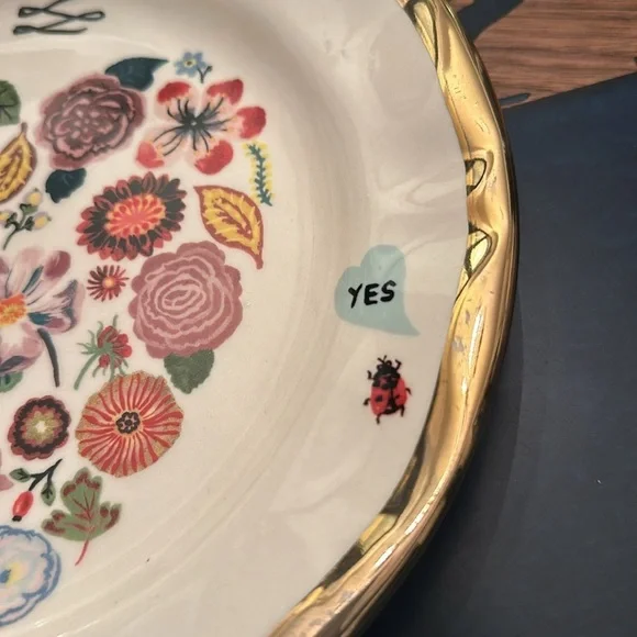 Anthropologie Nathalie Lete Forever Heart Dinner Plate Floral Love Romantic 10” - Picture 4 of 4